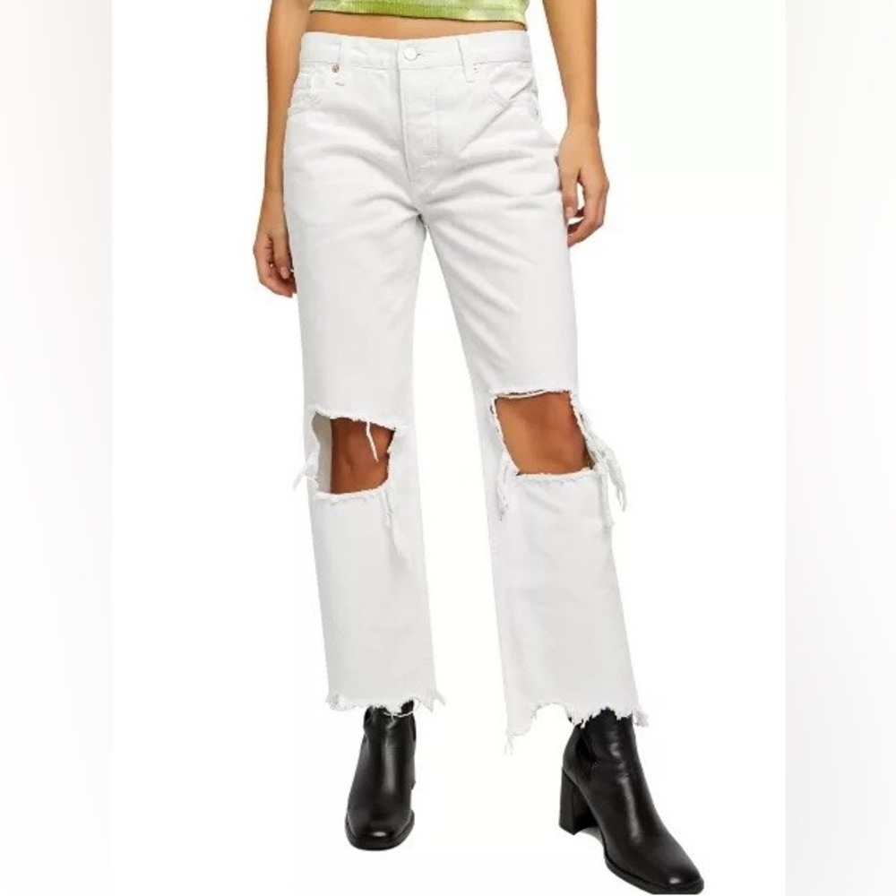 FREE PEOPLE MAGGIE JEANS OB1160849 DISTRESSED OPTIC WHITE SIZE 32